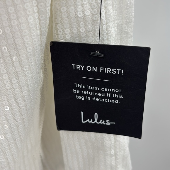 Lulus Glowing Intentions White‎ SEQUIN Bustier Tie-Strap Mini Dress size M NWT - Picture 12 of 16